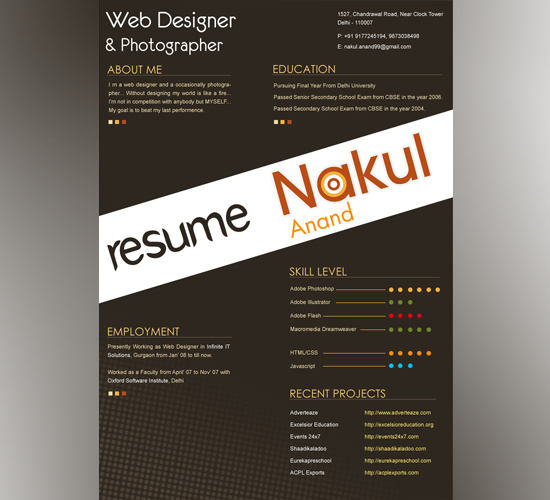 Resume DEsign by Nakul Anand