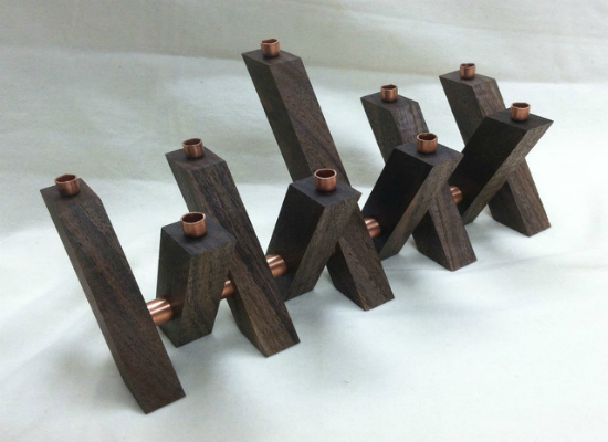 Chanukah Menorah in Solid Walnut and Copper